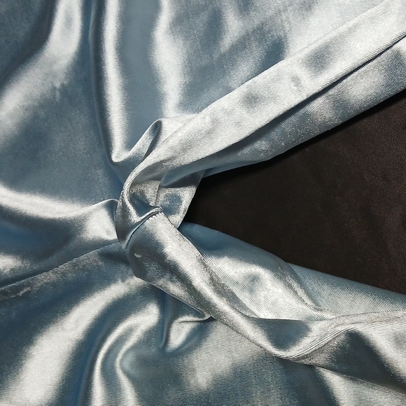 Dolls Kill Sugar Thrillz Cloudy Exes & OMGs Blue Satin & Marabou Flare Pants XXL - Picture 15 of 15